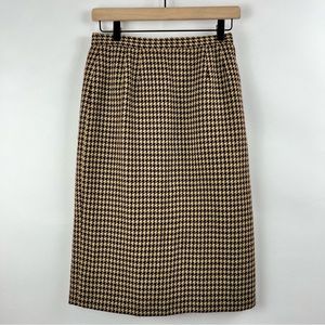 Le Suit Tan & Burgundy Houndstooth Midi Pencil Skirt Size 4P